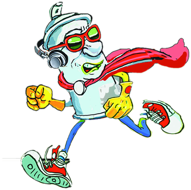 Mr. Graffiti corriendo hacia los carteles de eventos